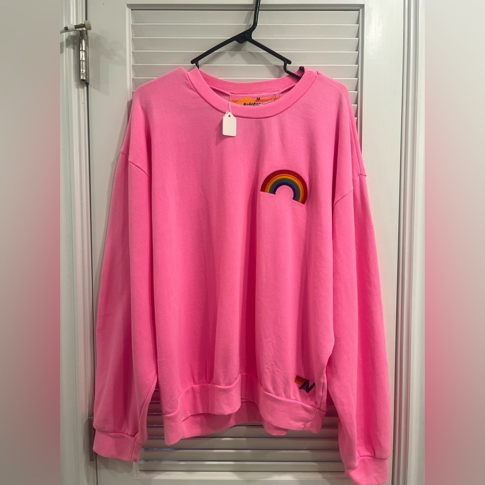 Aviator Nation Women’s Rainbow Embroidery Relaxed Crew Sweatshirt Size Medium M